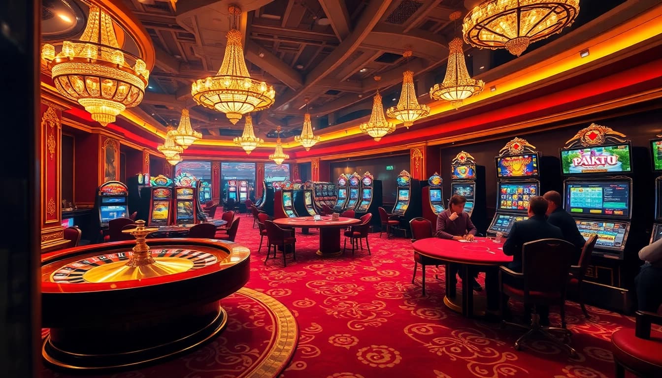Experience the luxury of 88I with a bustling casino scene featuring roulette, poker, and vibrant slot machines.
