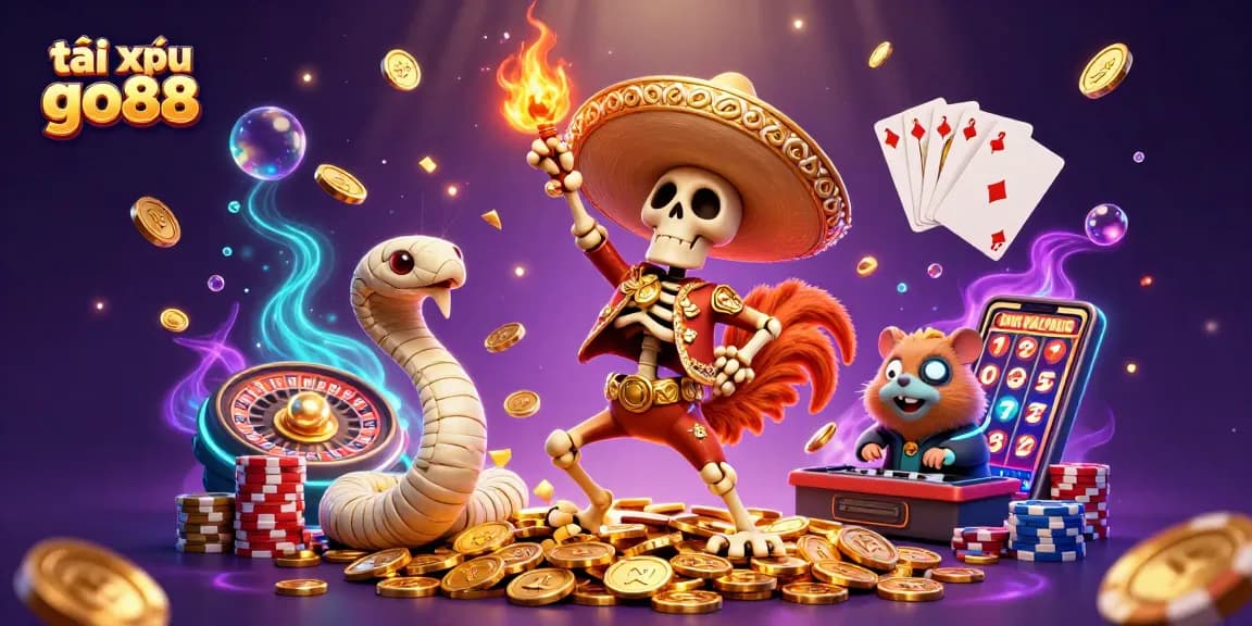 Experience the excitement of tài xỉu go88 with animated casino elements and vibrant characters.