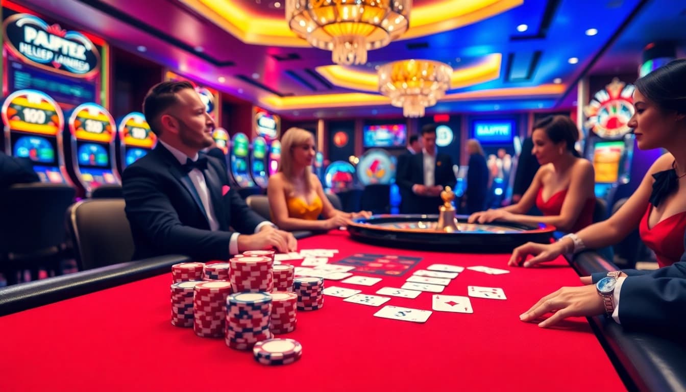 Players enjoying intense poker action at the S8 club with vibrant casino elements.