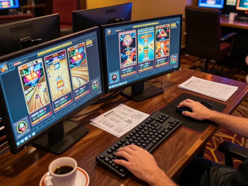 Engaging in mb88slot online games with dual screens displaying action-filled gameplay and strategies
