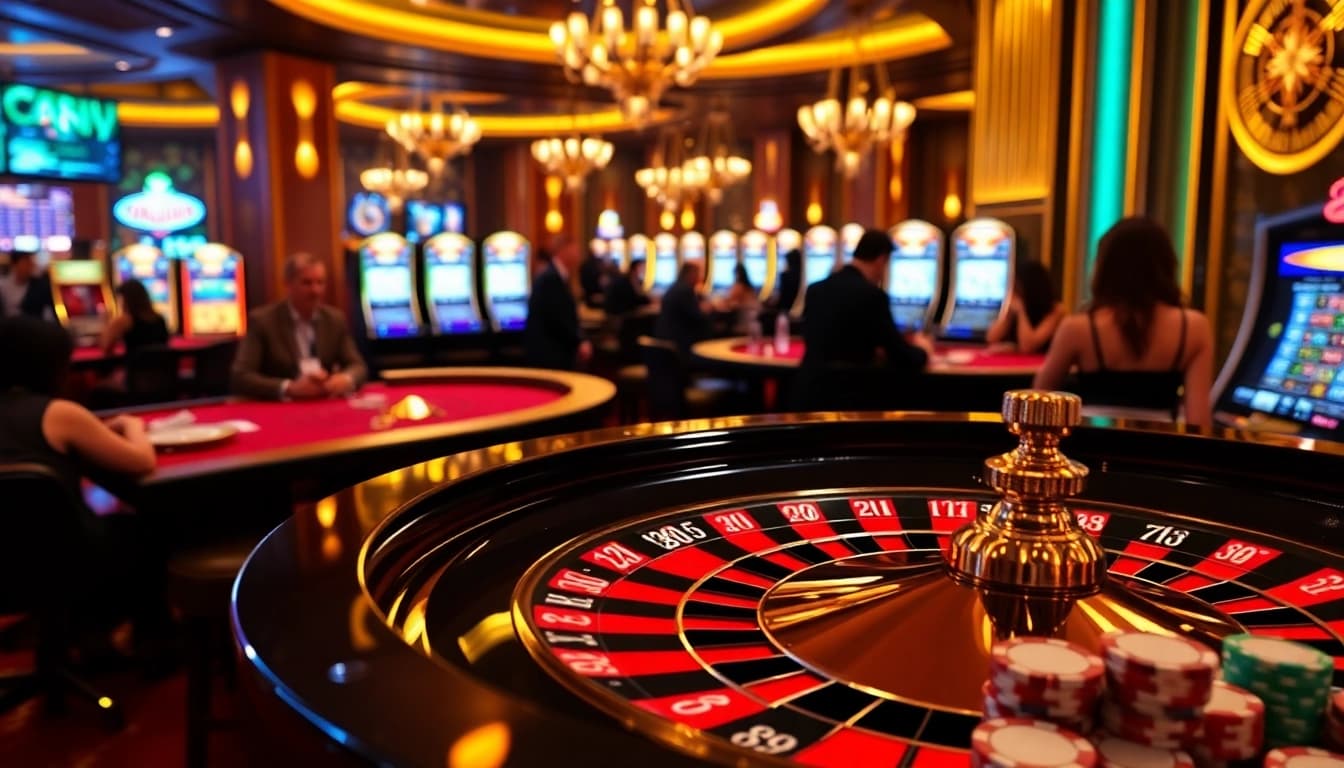 Experience thrilling gaming at U888 with players enjoying a luxurious casino atmosphere.