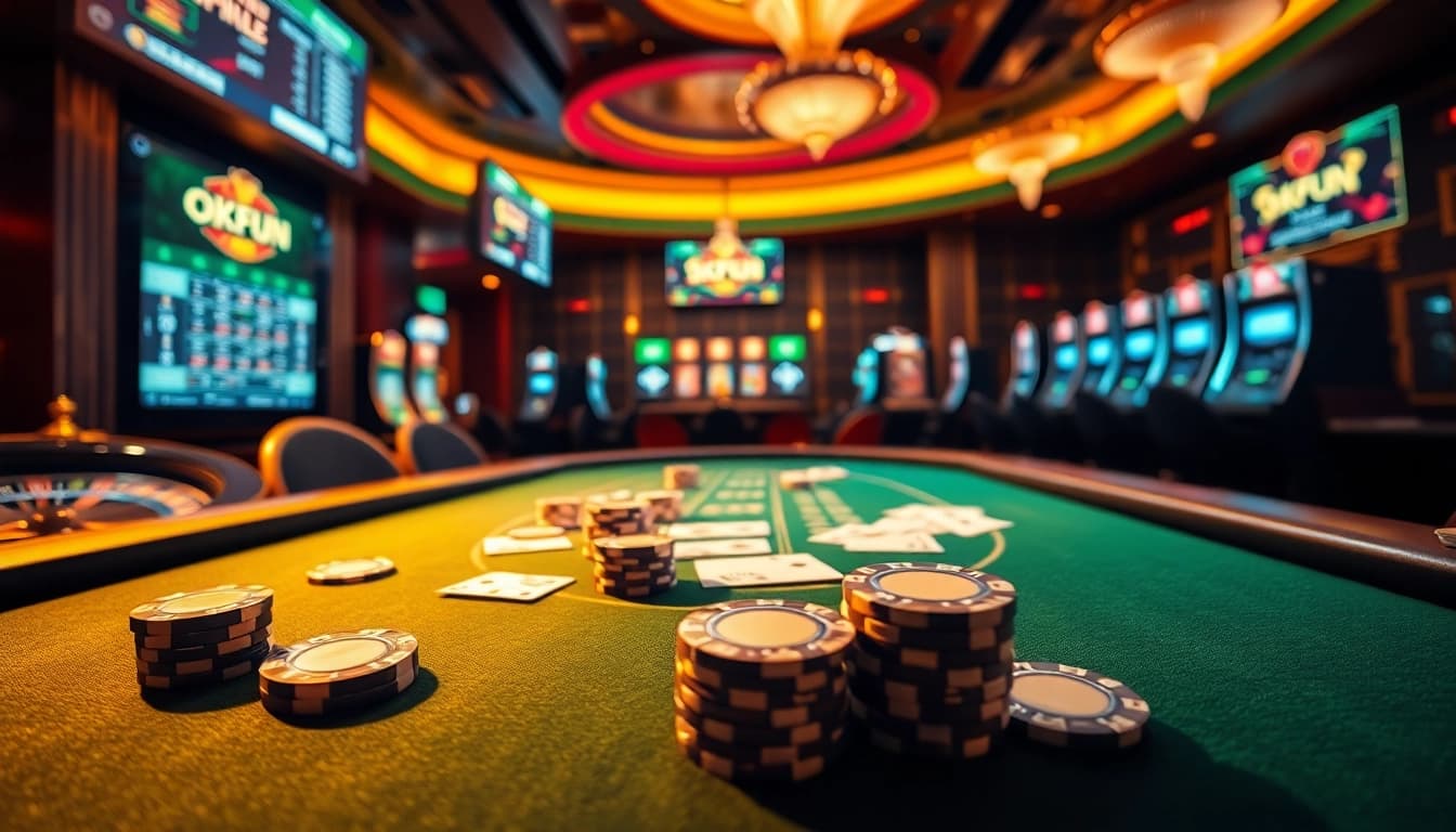 Players enjoy exciting card games at a luxurious casino with thrilling okfun elements showcased.