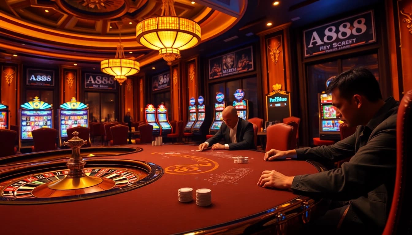 Gambling excitement at AE888 with players betting on poker at a luxurious casino table.