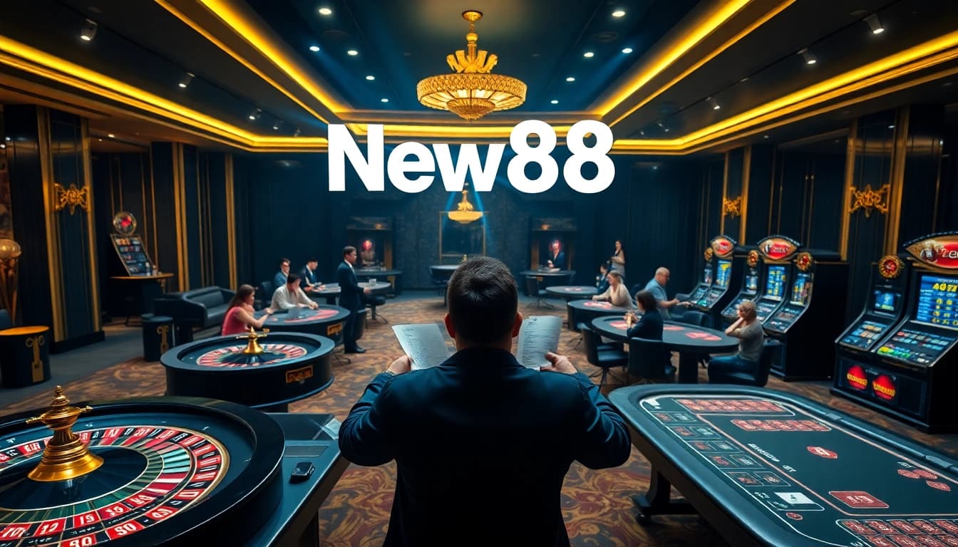 New88 players enjoying exciting casino games at a luxurious online gambling interface.