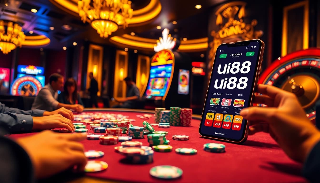 Engage with the thrilling atmosphere of uu88 at a luxurious casino poker table with vibrant chips.