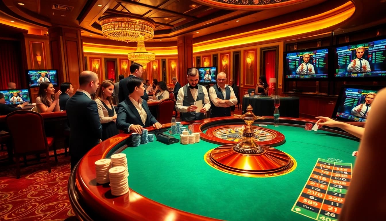 Excited players at a poker table in a luxurious casino, embodying the thrill of s666 gaming.
