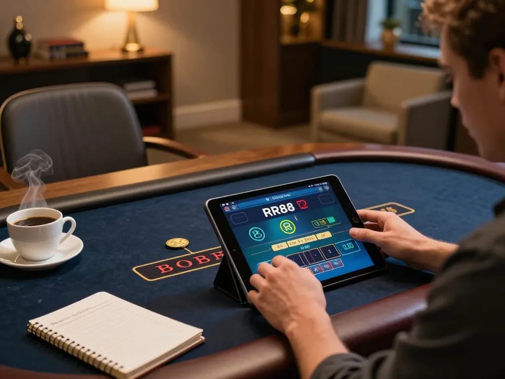 Engaging in RR88 live dealer game on tablet, showcasing dynamic mobile gaming experience