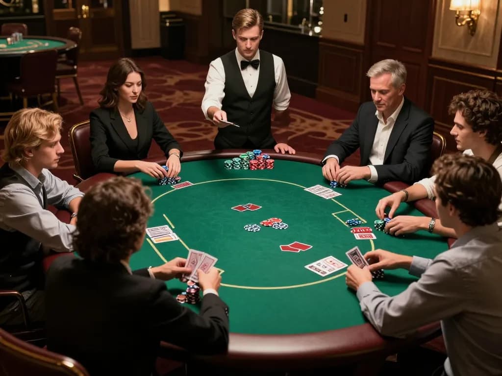 KDTOTO poker players strategizing their next move at an upscale casino table.
