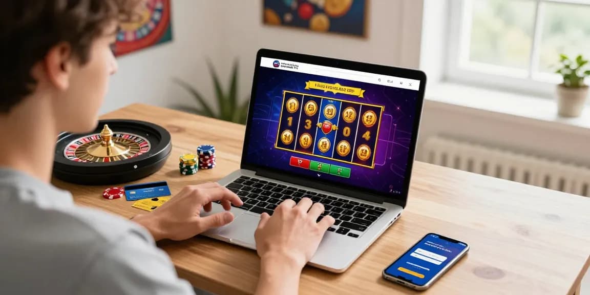 Engaging online casino gaming scene at https://mhfe.org.uk with a player enjoying vibrant slots and convenient credit card options.