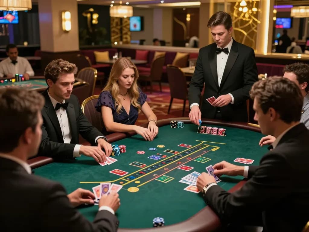 Engaged players strategizing at blackjack table in 88aa casino.