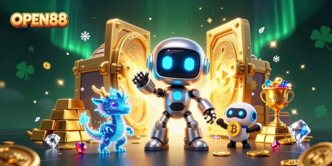 Witness the thrilling action at OPEN88 with a vibrant 3D scene showcasing gaming excitement!