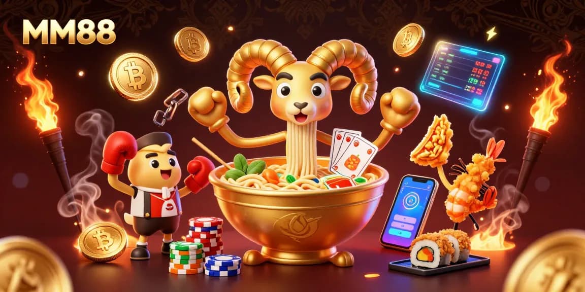 Experience the excitement of MMA with MM88, where vibrant characters play in a dynamic casino scene.