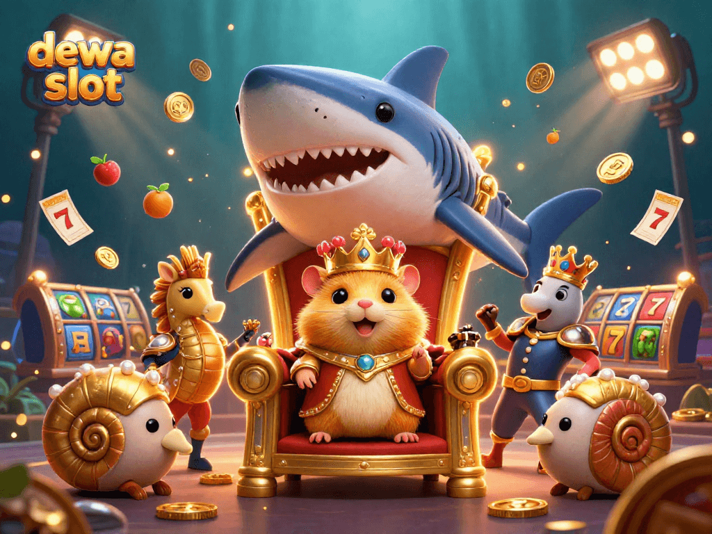 Engage with the dewa slot experience featuring vibrant characters, slot reels, and dynamic betting elements.