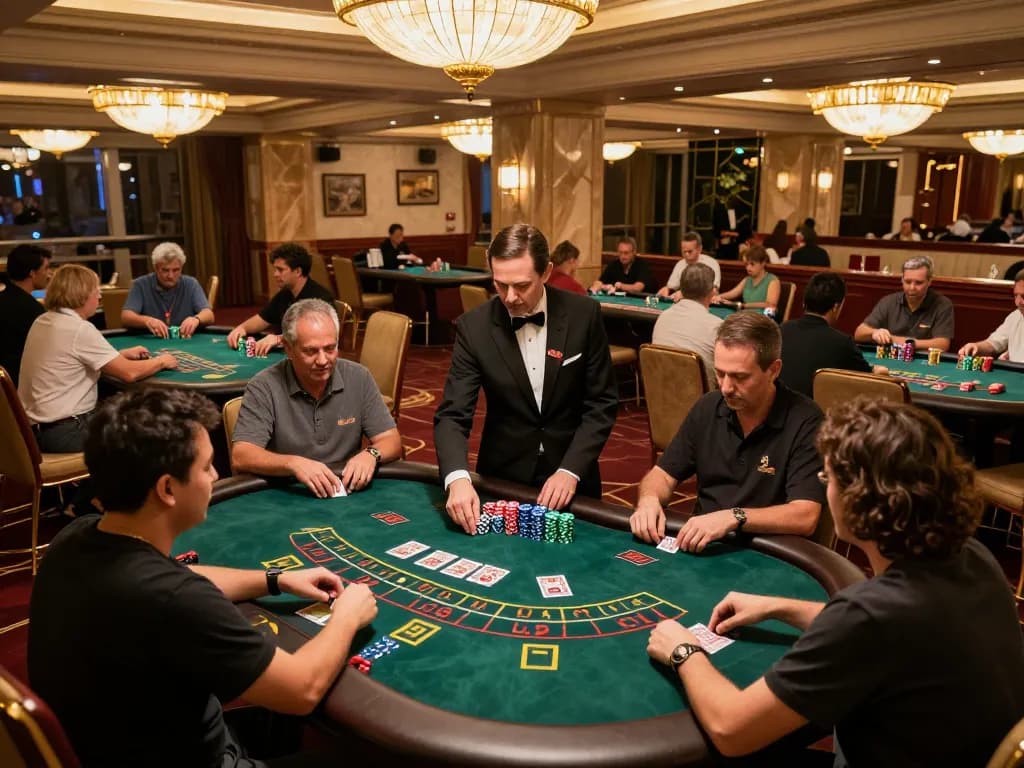 UU88 blackjack players strategically placing bets at elegant casino tables with vibrant atmosphere.