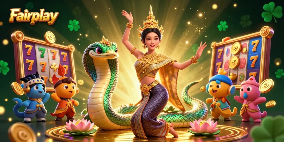 Experience Fairplay with classic slot games illustrated in a vibrant casino scene.