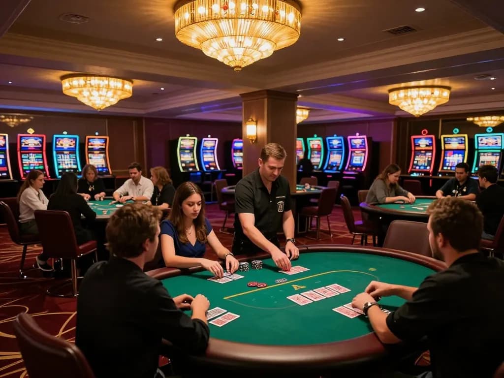 Players enjoying card games at the KKWIN casino with elegant ambiance and vibrant atmosphere.