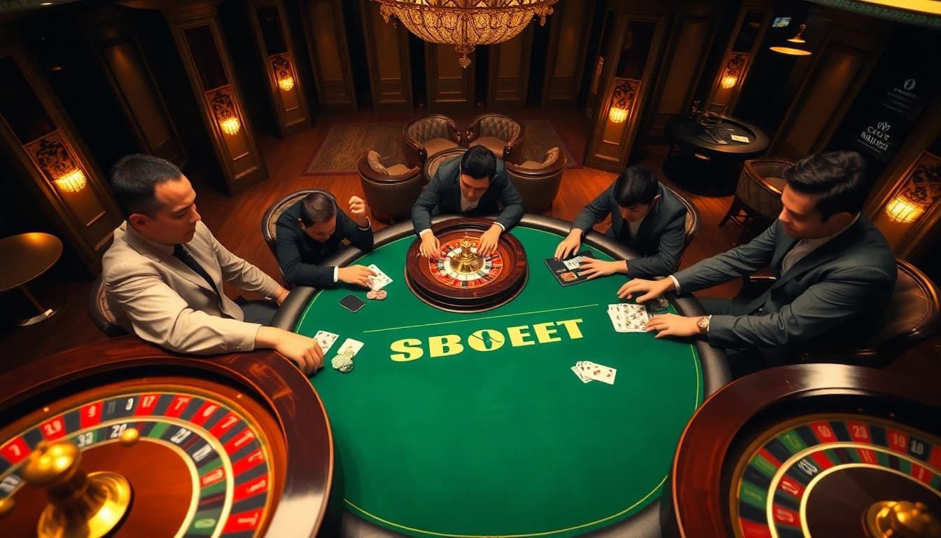 Experience high stakes gambling at SBOBET's luxurious poker table with intense players.