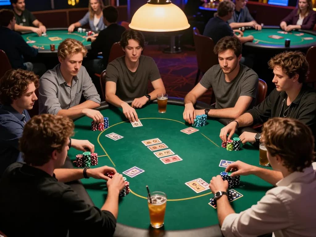 WIN678 players enjoying an intense poker game with vibrant atmosphere and competitive spirit.
