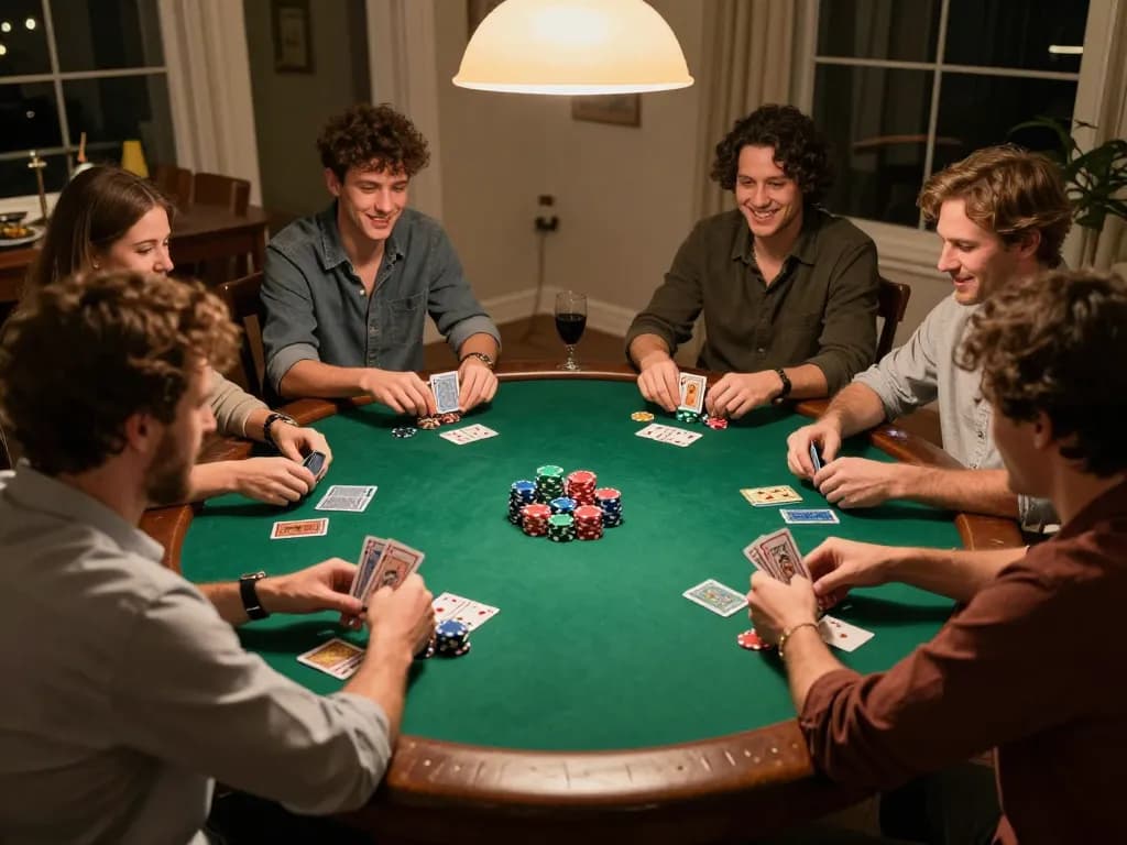 Players enjoying a lively poker game night at home while using tip88 for their gaming strategies