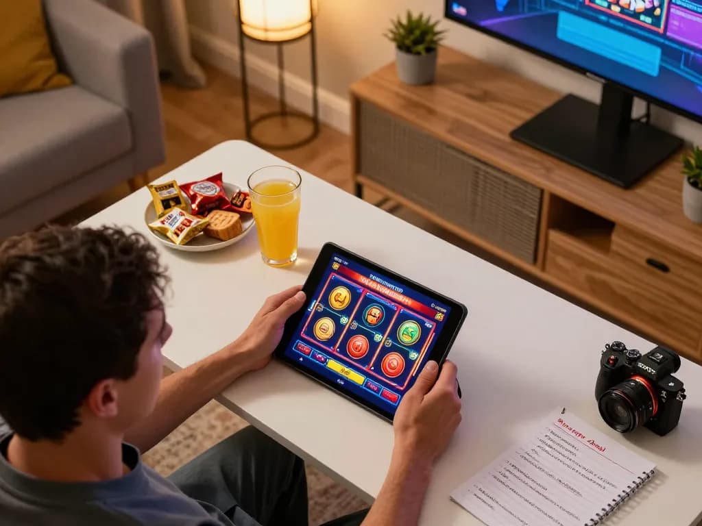 Engaging online gaming session showing a player using the 555win org app on a tablet with strategic notes.