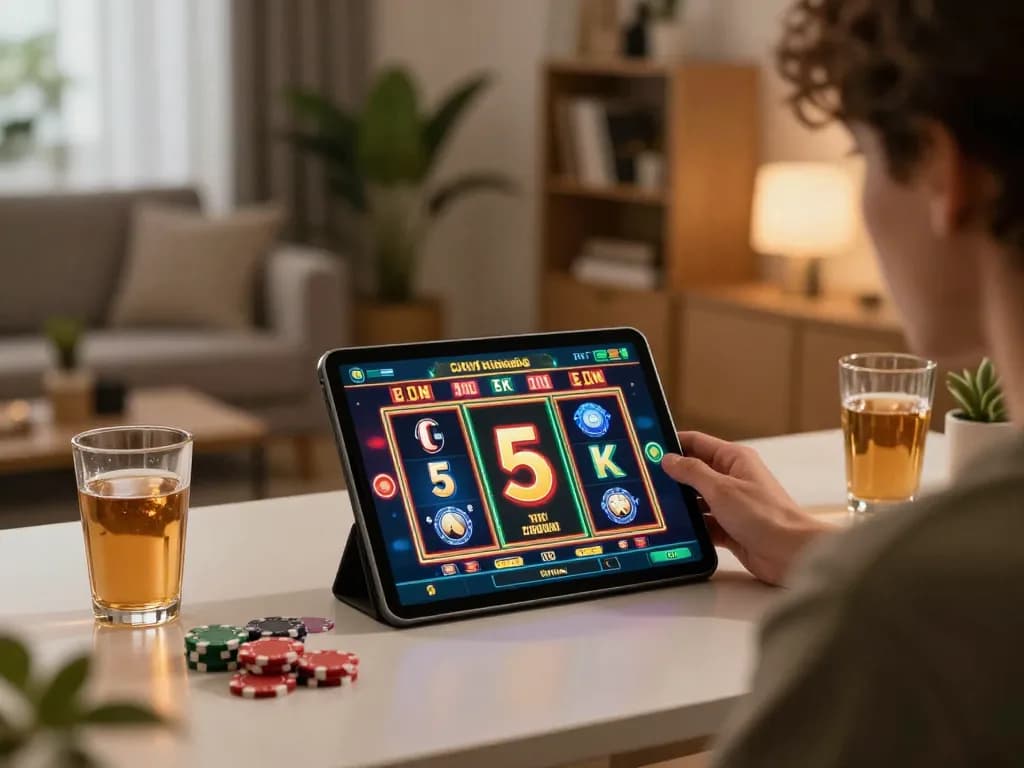 Engaging in a slot 5k game on a tablet in a cozy home environment