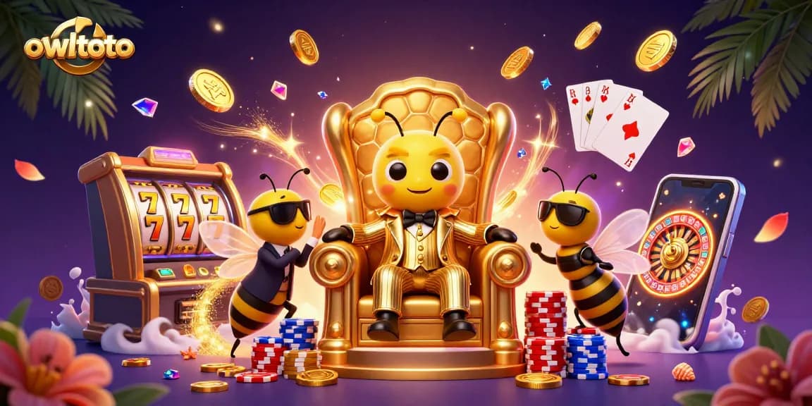 Join the owltoto bumblebee mob boss among glittering slots and poker chips in a stunning casino scene.