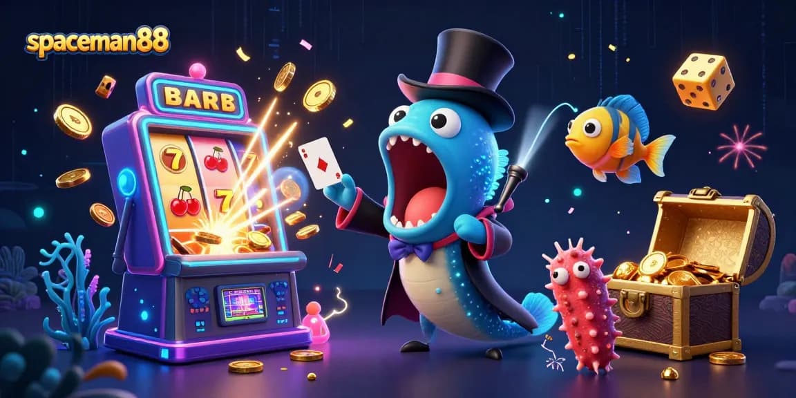 Engage in exciting casino action with spaceman88 as a bioluminescent eel performs magic tricks amidst a world of slots and treasures.