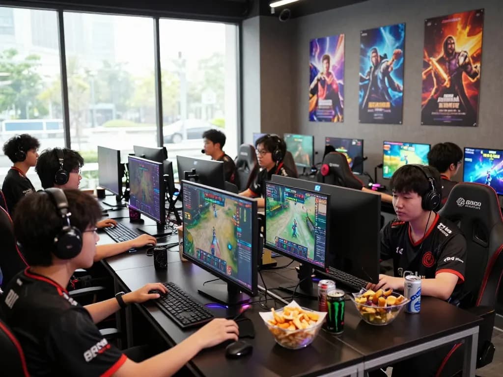 Exciting esports lounge showcasing 88aa players engaged in competitive gaming.