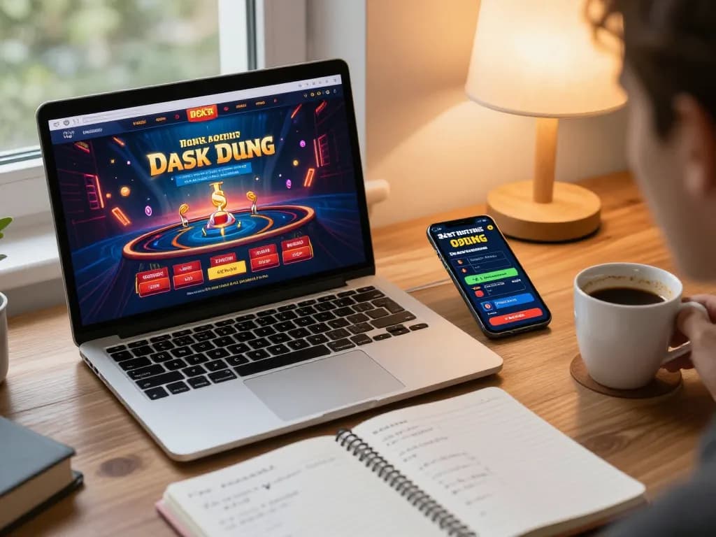 Engaging gameplay at trang chủ dn88 with a user analyzing strategies on a laptop and smartphone