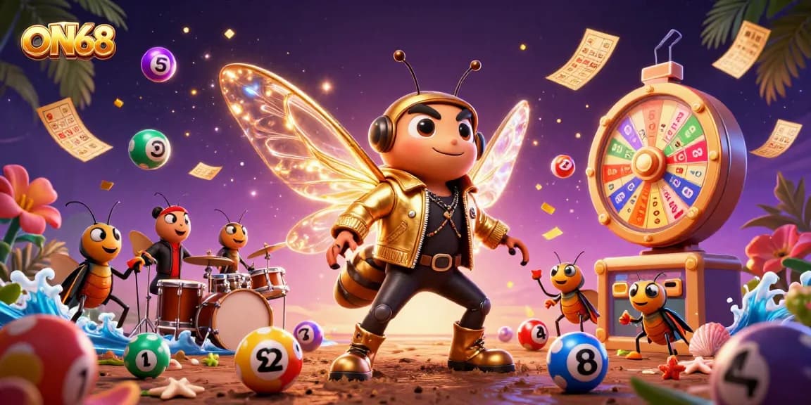 Experience the excitement of ON68 with this vibrant 3D illustration capturing dynamic game elements and animated characters.