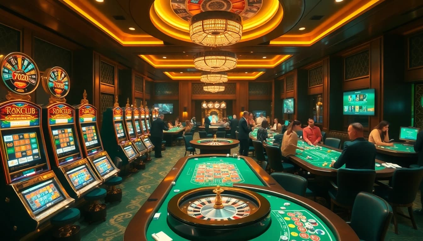 Engaged players enjoying card and slot games at 789club in a luxurious casino atmosphere.