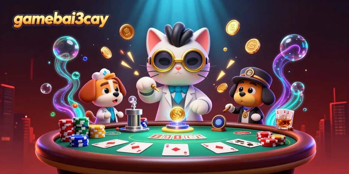 Experience thrilling poker action with gamebai3cay in this vibrant 3D illustration.