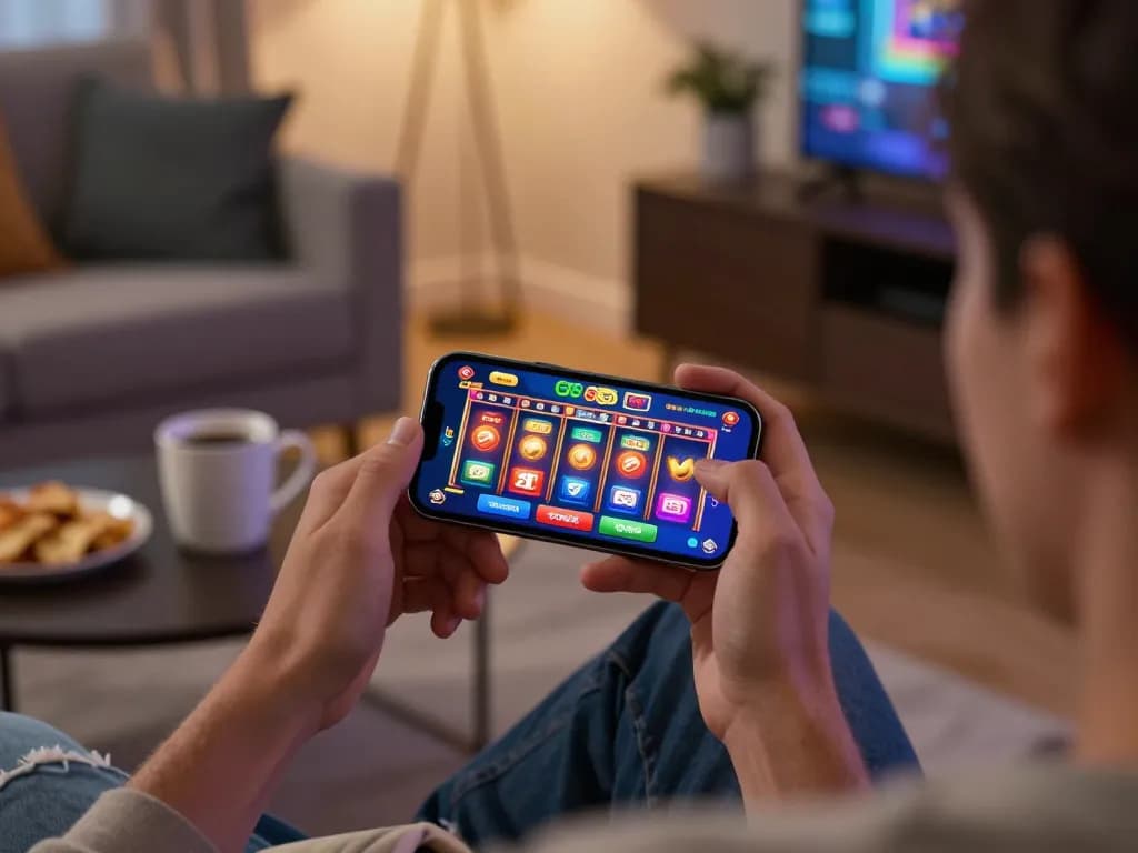 Player engaging with the go88 app on smartphone in a cozy home environment for online gaming.