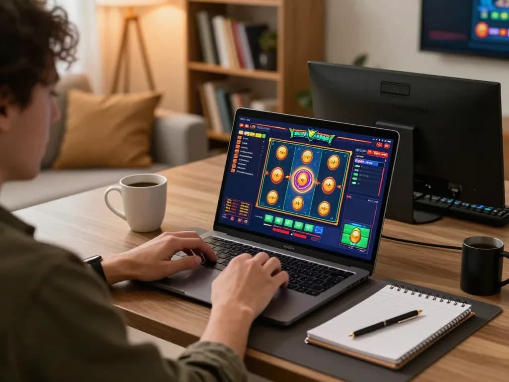 Engaging experience with to288 online slot gameplay displayed on a stylish laptop in a cozy home setting.