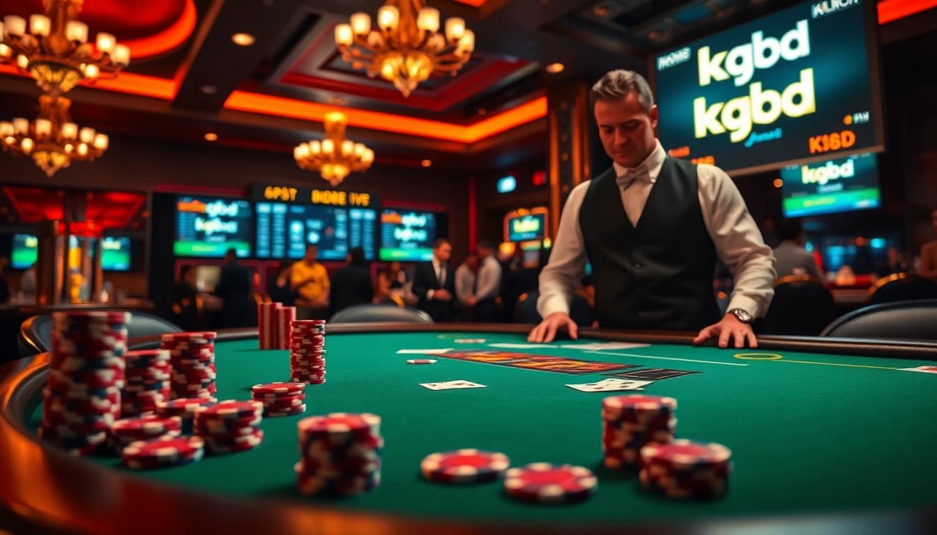 KQBĐ reveals thrilling poker action at an elegant casino table with vibrant chips and live sports odds.