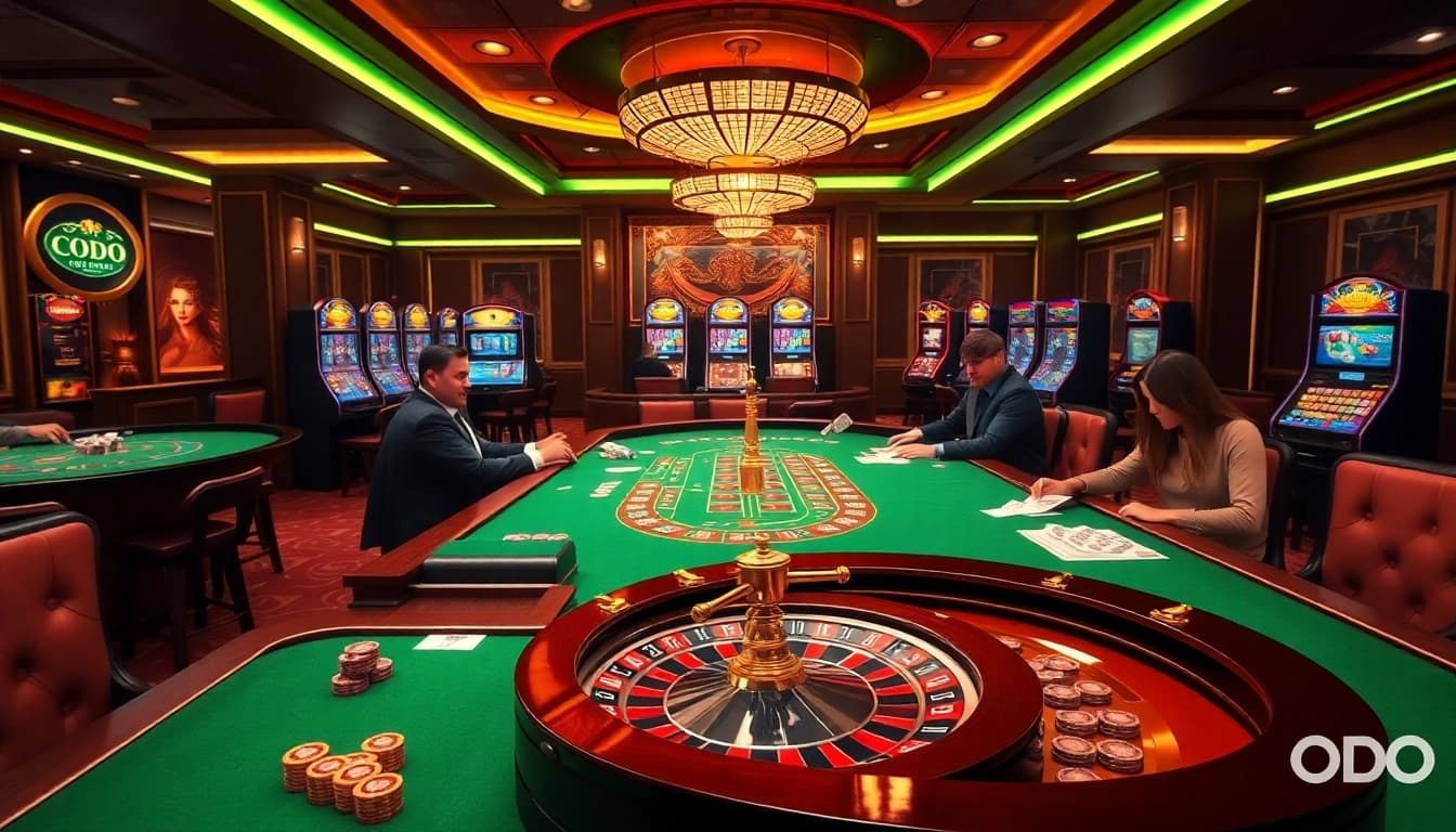 SODO casino players engrossed in thrilling gameplay at a luxurious gaming table.