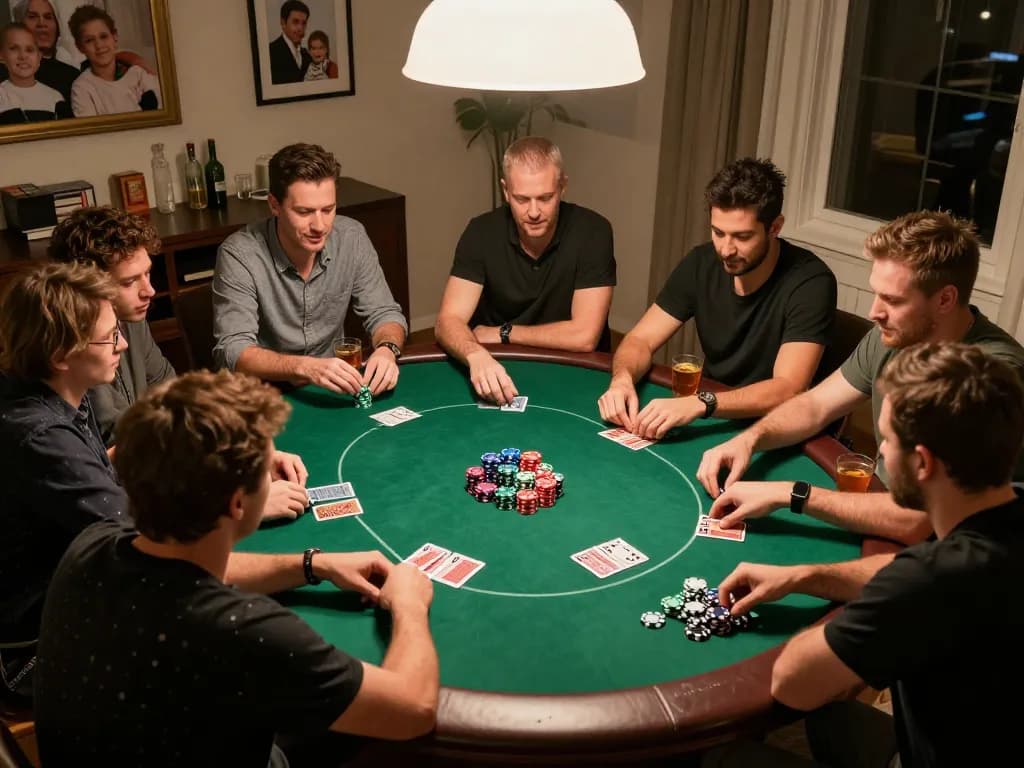 Players enjoying poker night at home, capturing the excitement of gg88.cn.com gaming experience.