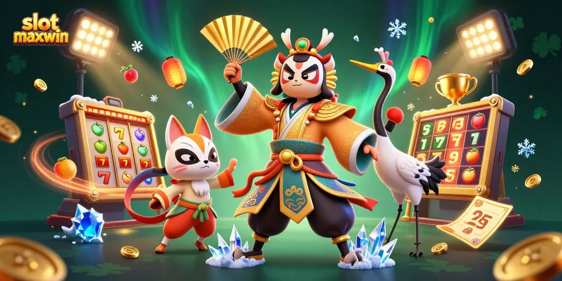 Mainkan slot maxwin dengan tampilan menarik kabuki, simbol keberuntungan, dan elemen kasino yang memukau.
