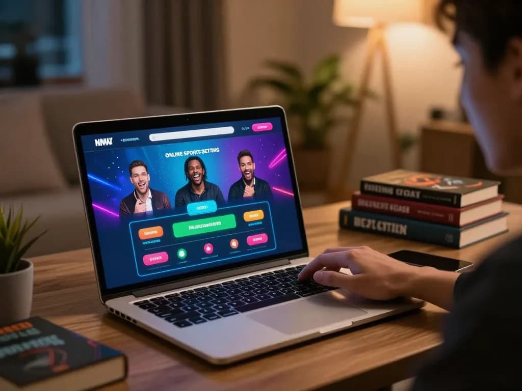 Place bets confidently on mpo sport in a cozy home gaming setup with a vibrant interface.