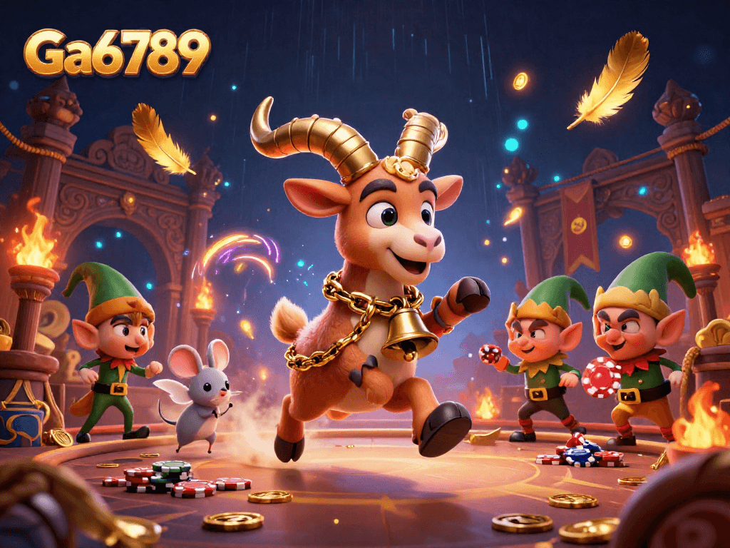 Engage with Ga6789 at a festive horror casino featuring Krampus, angel mouse, and elf gremlins.