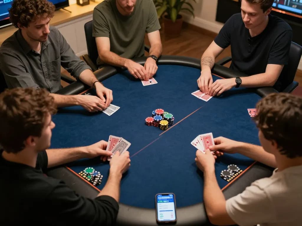 players engage in tr88 online poker strategy during a cozy home game