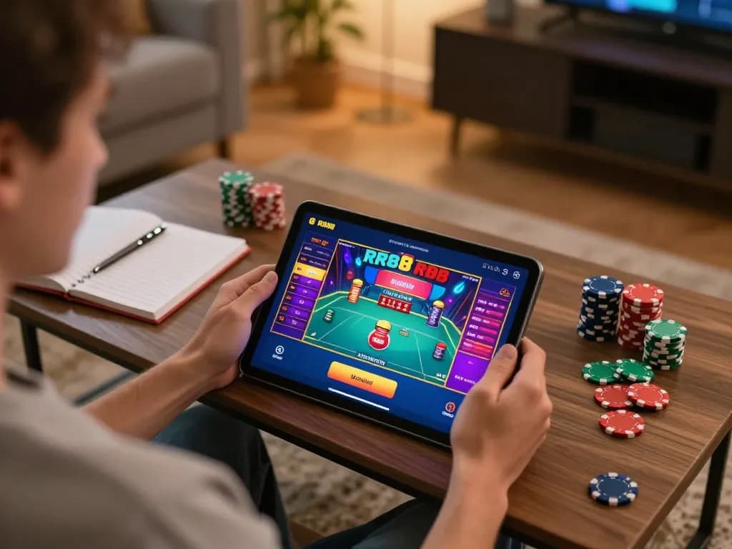 RR88 app interface on tablet highlights exciting online gaming experience at home