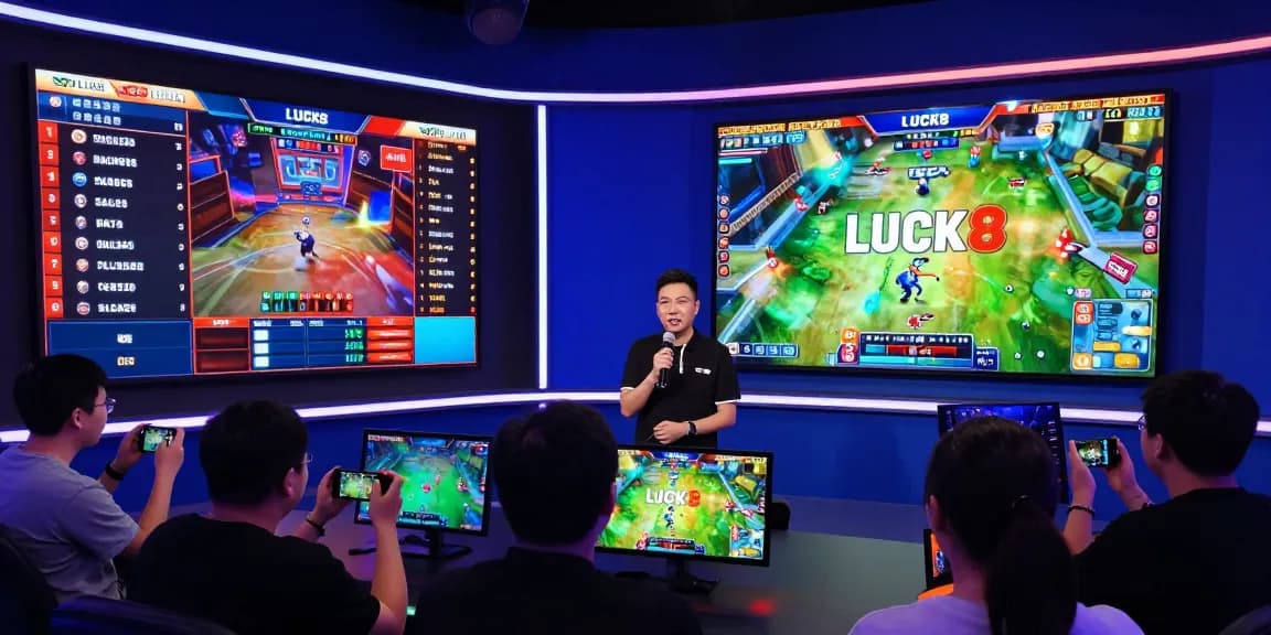 LUCK8 exciting online gaming presentation with host and vibrant visuals.