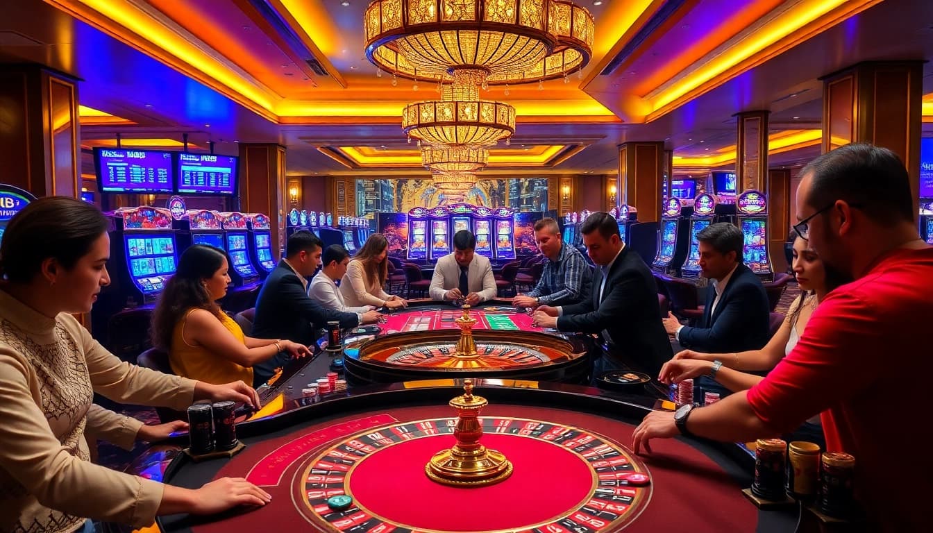 Players enjoying casino games at TR88, with vibrant tables and dynamic betting action.