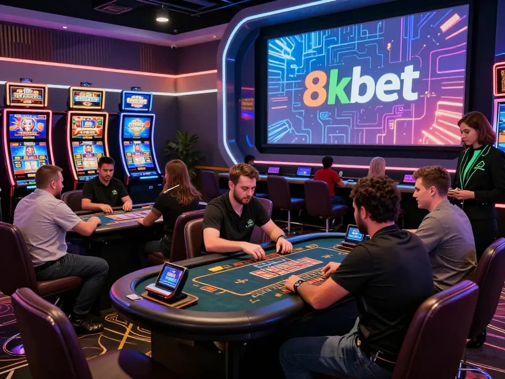 8kbet engaging online gambling platform showcasing diverse players and vibrant casino environment.