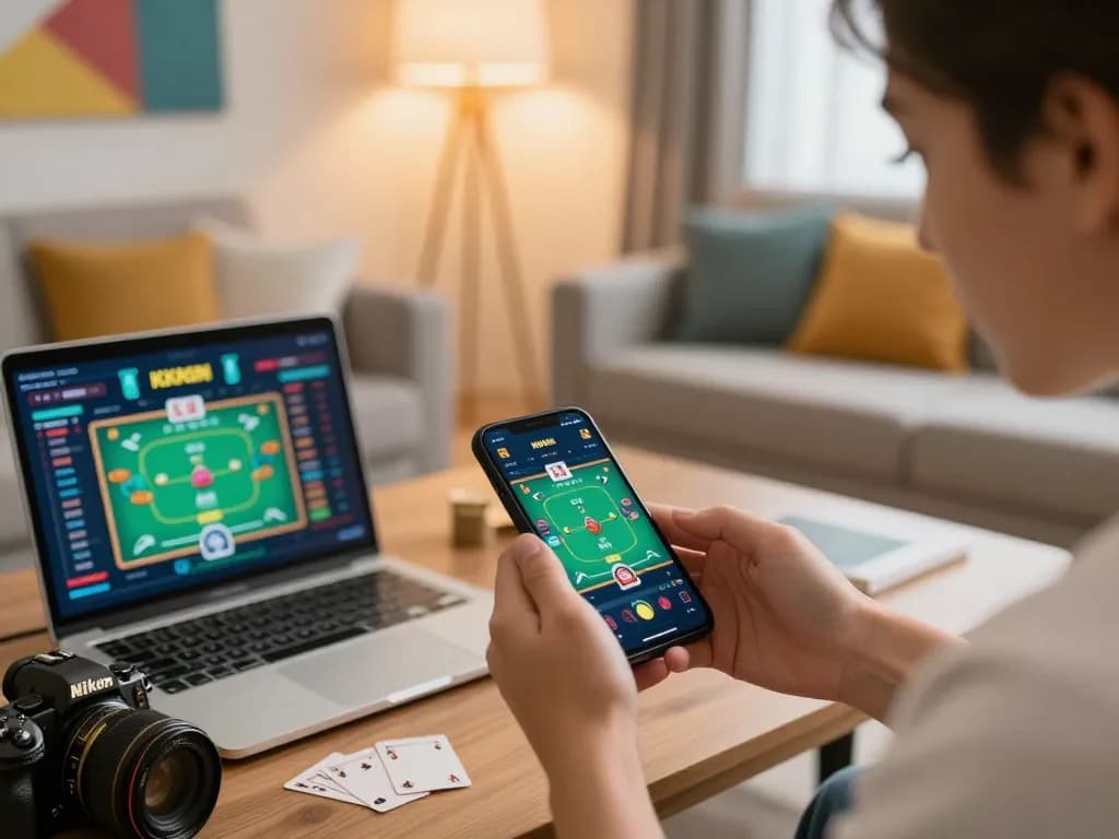 Engaging gameplay on KKWIN app with smartphone in hand during strategic online gambling session