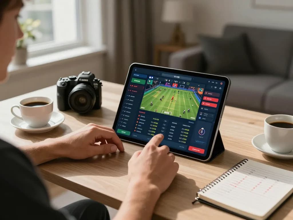 Engaging online sports betting with a tablet on https://mk8th.net/ showcasing live odds in a stylish setting.