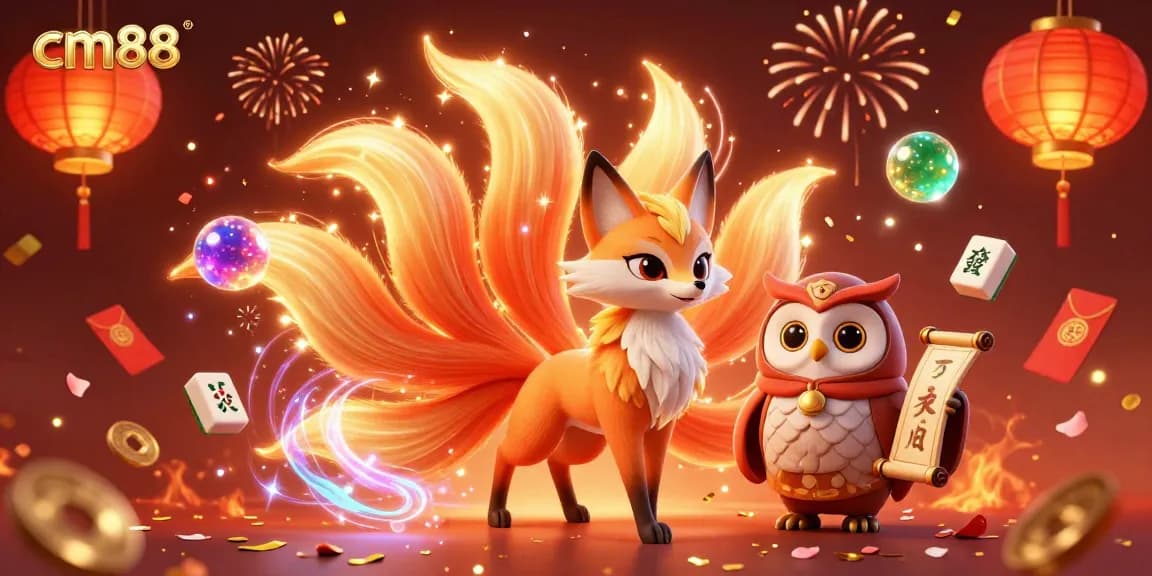 Engage with cm88's vibrant online casino atmosphere through stunning visuals of colorful spirits and festive elements.