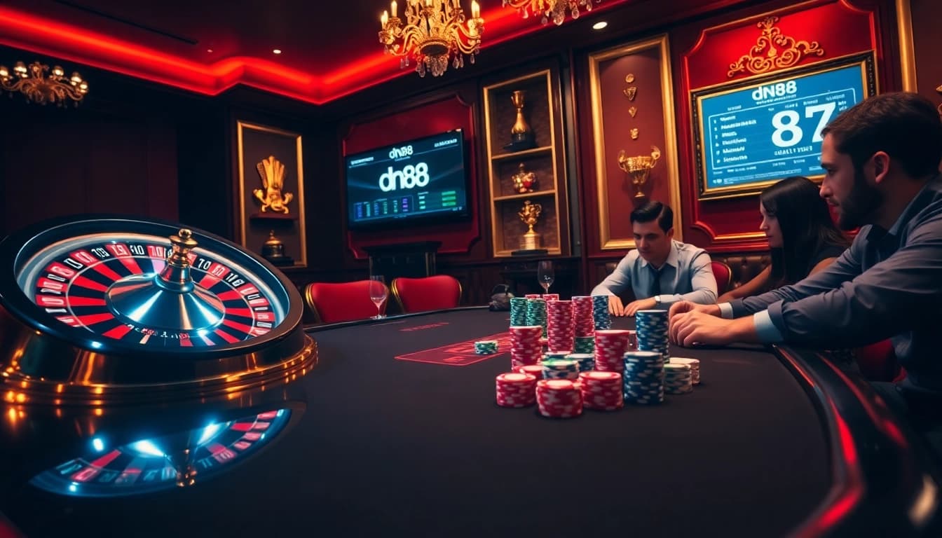 Intense poker action at dn88 casino highlighting stakes, strategy, and vibrant atmosphere.