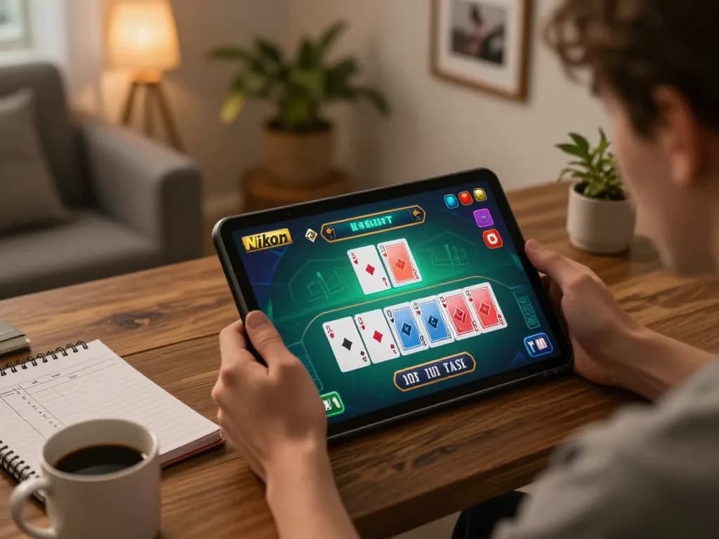 Player enjoying an online blackjack game on lc88 in a cozy living room setting.